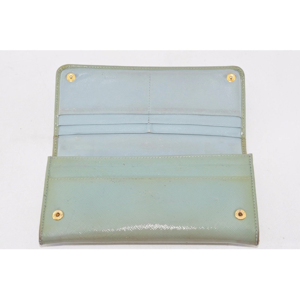 PRADA Long Wallet Leather Blue Gold Women Zip Used Authentic 10D6324 - Picture 7 of 15